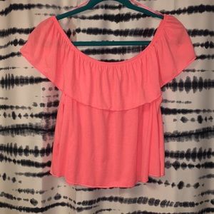 TOPSHOP off the shoulder ruffle T-shirt